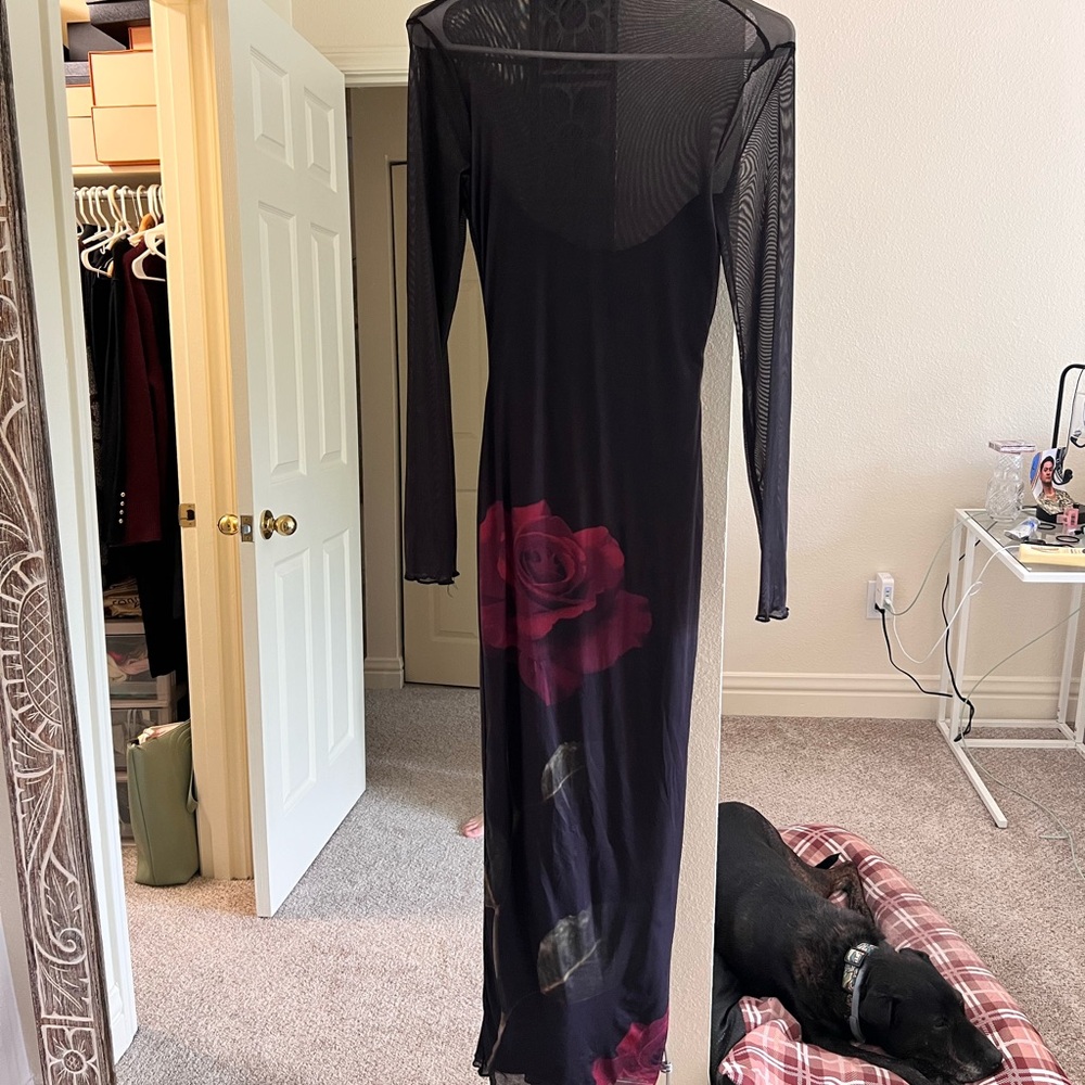 Bershka Black and Pink Long Sleeve Sheath Dress